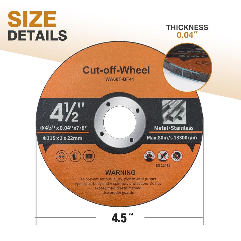 Shawya 60 Pack 4 1/2 inch Cut-Off Wheels for Metal & Stainless Steel and PVC Tube 4.5" x.040 x7/8" Cutting Wheel for Angle Grinder Aggressive Cutting disc for General Purpose Metal Cutting - Image 2